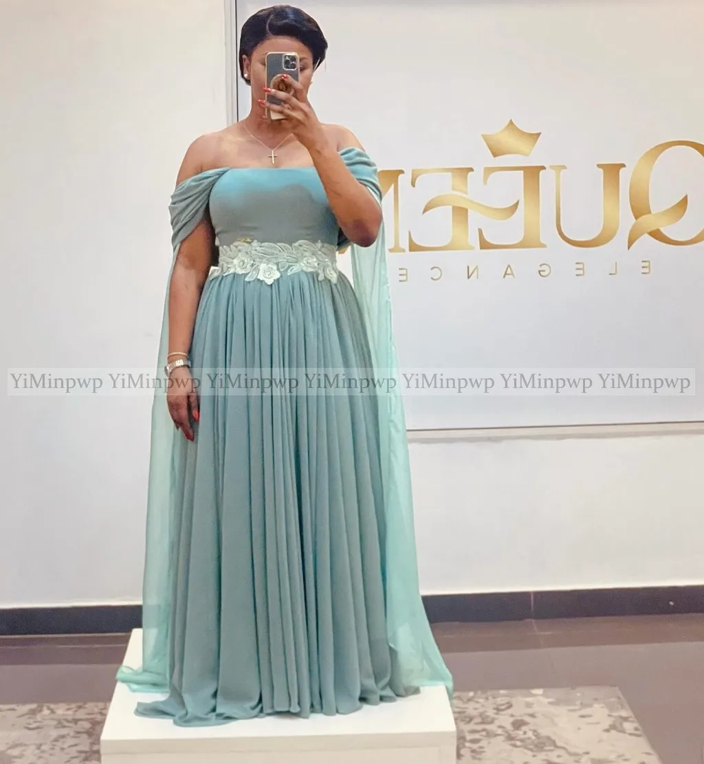 Teal Mother of the Bride Dresses Off Shoulder A Line Floor Length Appliques Chiffon Women Wedding Guest Party Gowns Plus Size