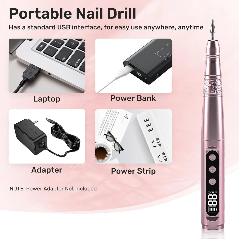 Schnurloses elektrisches Nagelbohrgerät, professionelles Kit, 35.000 U/min, einstellbare Geschwindigkeit, tragbares Nagelschleifer-Maniküre-Werkzeug für zu Hause
