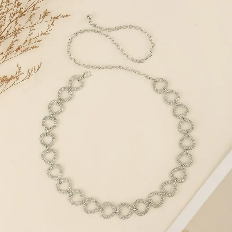 High-end fashion trend heart-shaped waist chain, artificial diamond waist chain, women's waist-cinching and slimming belt