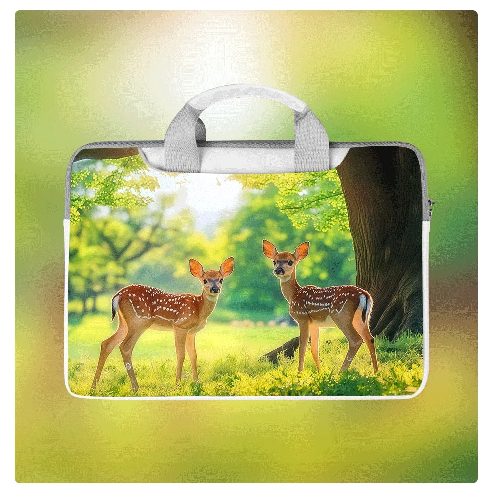 

Animal Deer Pattern Laptop Bag 15.6 Inch Waterproof Shockproof PU Crossbody Shoulder Bag Large Capacity Velvet Lined Tablet Case