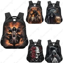 Horror Grim Reaper Riding Motorcycle Print Backpack Death Angel Skull Gothic Rucksack Children School Bags for Teenager Book Bag