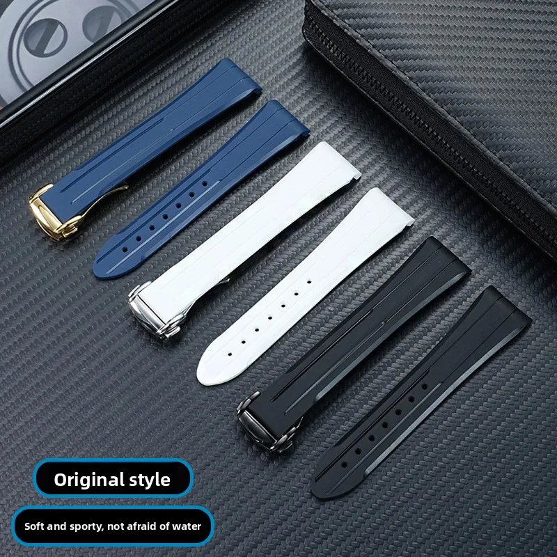 Rubber Silicone Watch Band For Omega&Swatch Seamaster 300 Speedmaster Moon Strap Men's Arc Mouth Blue Waterproof Bracelet 20mm
