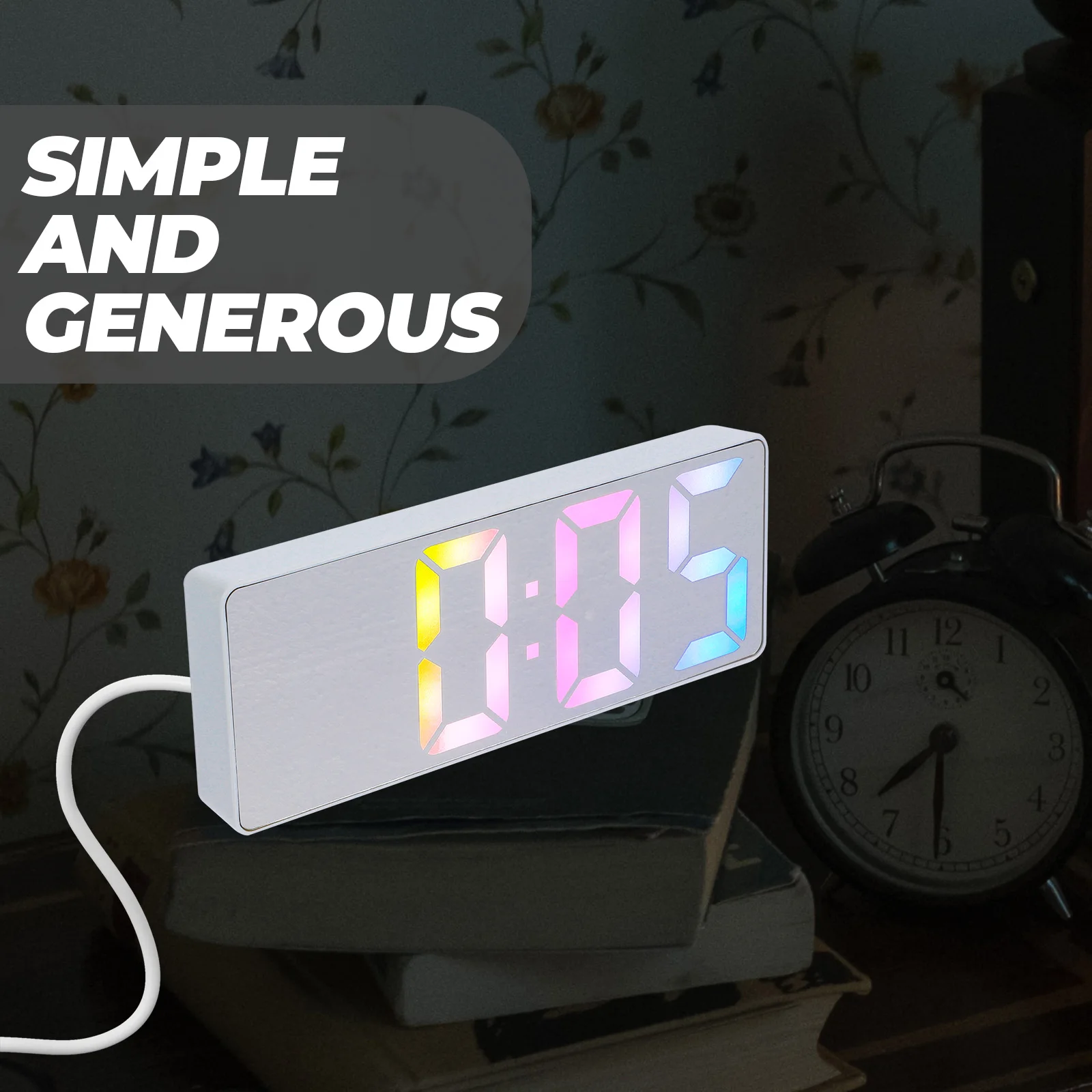 

Digital Alarm Clock Large Display Bedroom Travel White Plastic LED Desktop Stable Base Multi Scene Use Selected