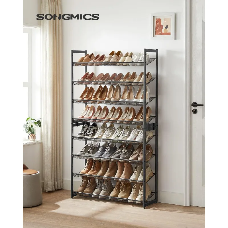 SONGMICS Shoe Rack, 8-Tier Shoe Organizer, Metal Shoe Storage for Garage, Entryway, Set of 2 4-Tier Stackable Shelf