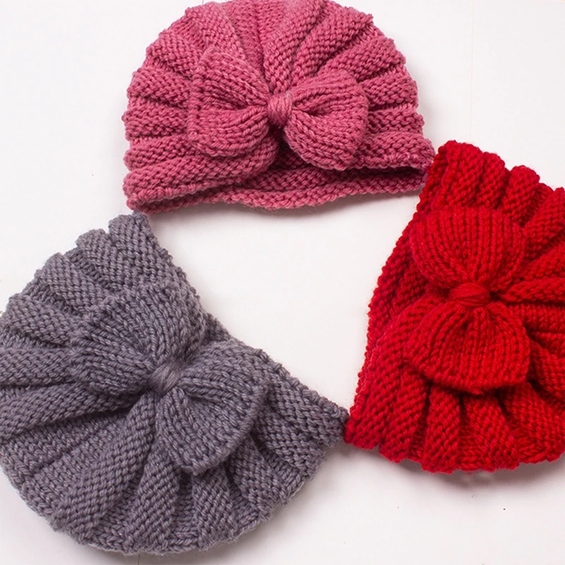 Lovely Bow Knot Hat Bonnet Winter Hat for Baby Elastic Girl Headwear Photo Props