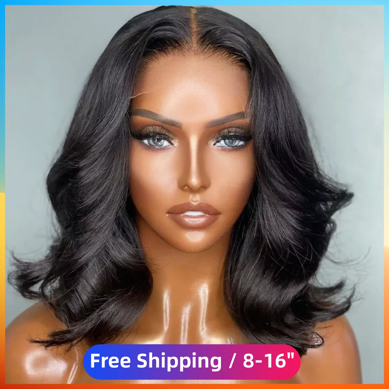 

Short Bob Wig Body Wave HD Lace Front Wig Human Hair Natural Black Brazilian Glueless Frontal Closure Wigs 4x4 For Women 14INCH