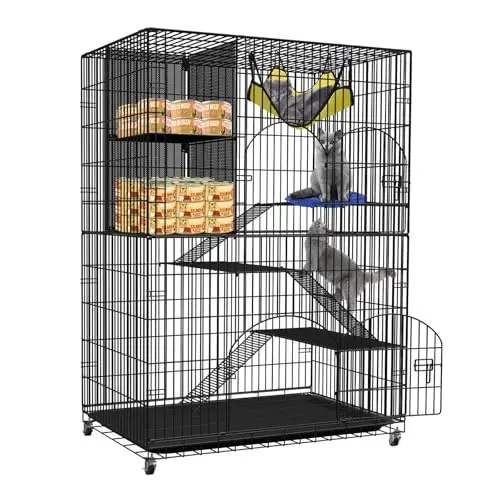 4-Tier Cat Cage with Storage Cube Roomy Exercise Area  Crate, Sturdy Metal  Playpen,56
