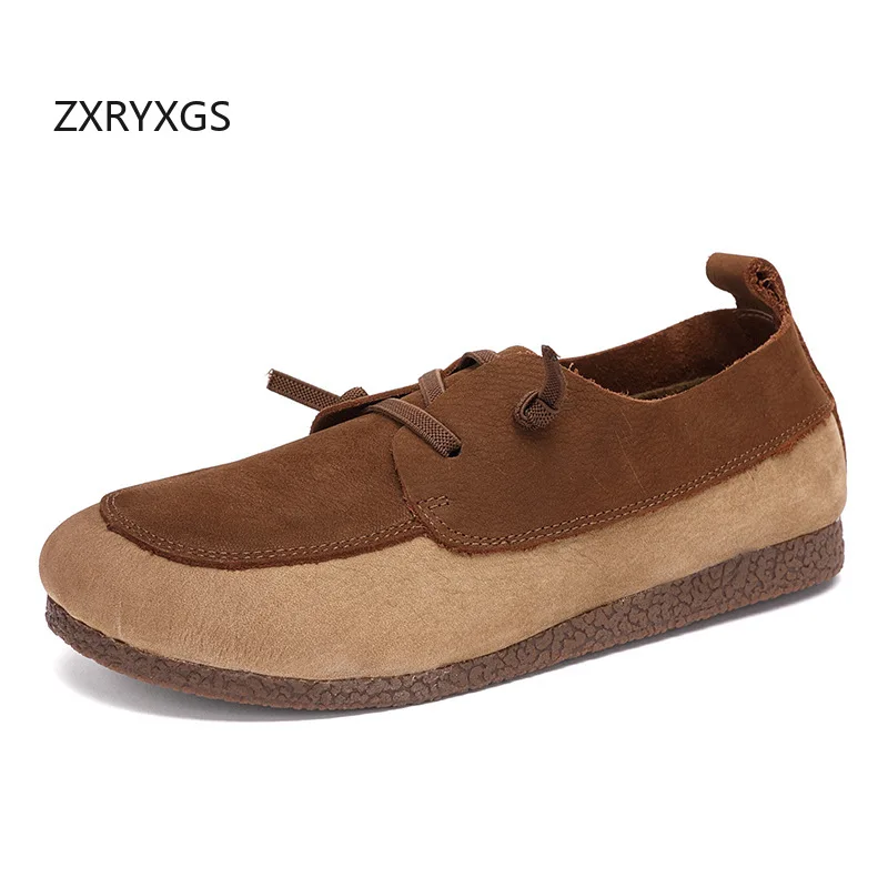 

ZXRYXGS 2025 Premium Cowhide Mixed Colors Round Toe Comfortable Flats Women Full Genuine Leather Shoes Trendy Travel Shoes New
