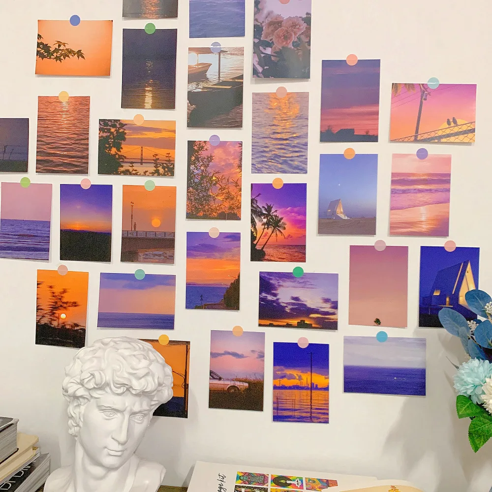 30 Pcs/Set Beautiful Sunset Glow Postcard INS Art Decorative Card Creative Background Wall Sticker Poster Greeting Cards