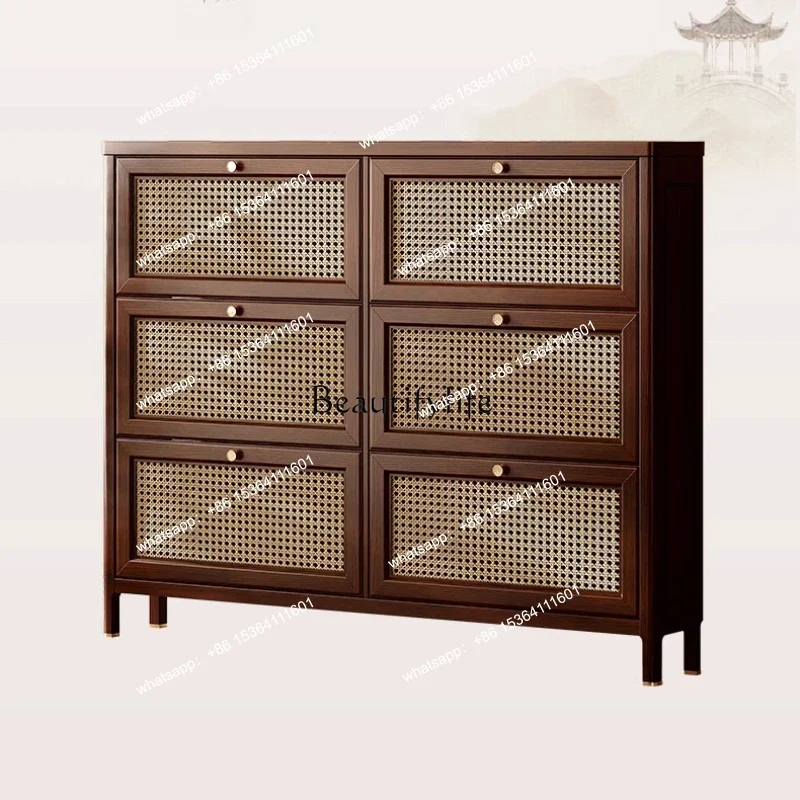 

yj5Ultra-thin shoe cabinet, small narrow entrance entrance, rattan woven into the home tipping bucket shoe cabinet