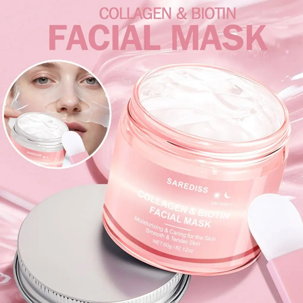 Collagen Peel Off Mask With Spatula Biotin Collagen Wrap Mask Day And Night, Deep Hydration, Night Care Mask Cream