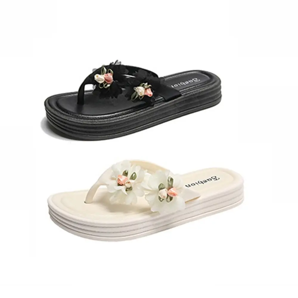 Sweet EVA Flower Flip Flops Anti-Slip Thick Sole Slides Sandals Flat Shoes Beach Slippers Women Summer