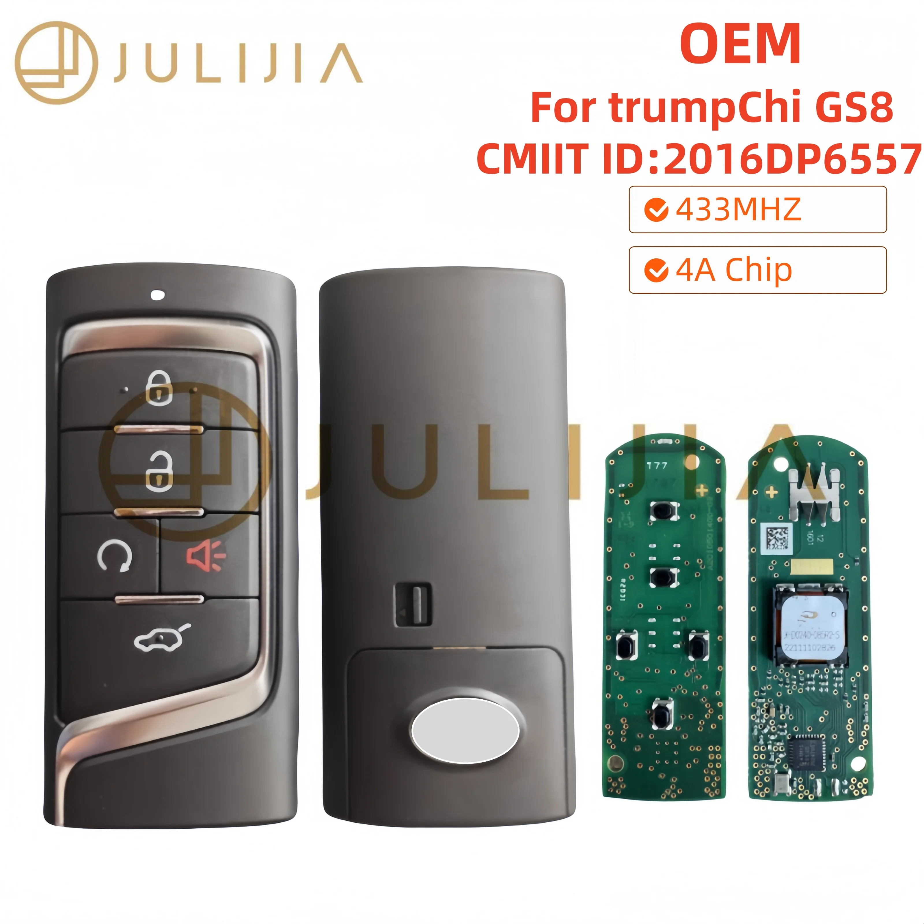 JULIJIA OEM Smart Remote Key 433 МГц FSK 4A Чип для GAC Trumpchi GS8 GS4 GS5 GS7 GM6 GM8 GS55 5 кнопок A30 CMIIT ID: 2016DP6557 JULIJIA OEM Smart Remote Key 433 МГц FSK 4A Чип для GAC Trumpchi GS8 GS4 GS5 GS7 GM6 GM8 GS55 5 кнопок A30 CMIIT ID: 2016DP6557