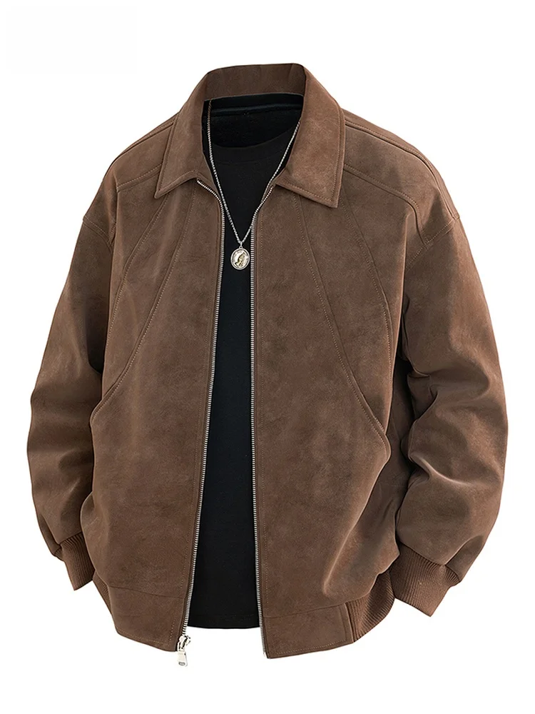 

American Retro Sle Men's Suede Jaet Collared Workwear Outerwear Warmth Polyester Spring Autumn Faion Casual Coat