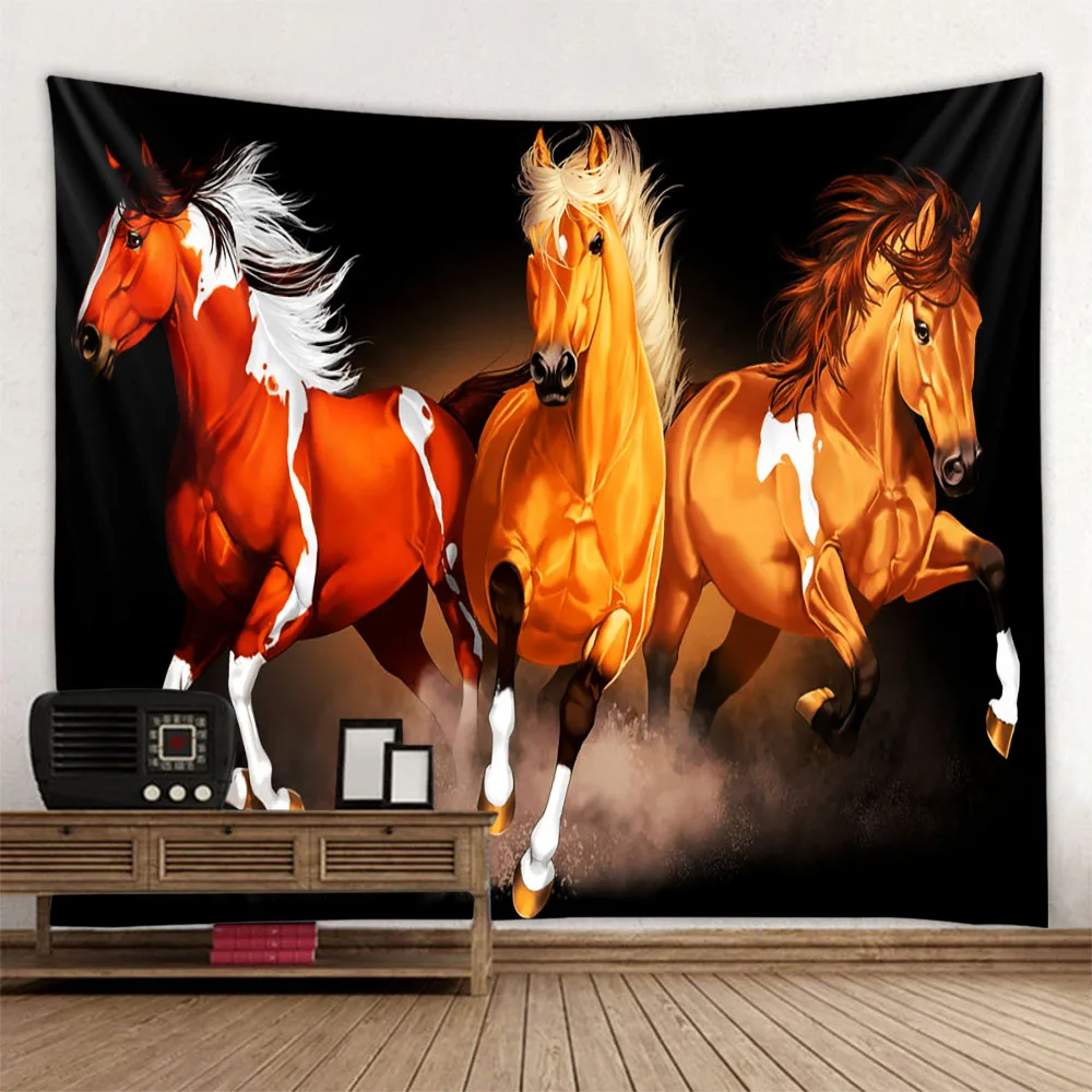 Running horse 3D printing tapestry animal wall hanging living room bedroom wall decoration Bohemian hippie aesthetic decoration