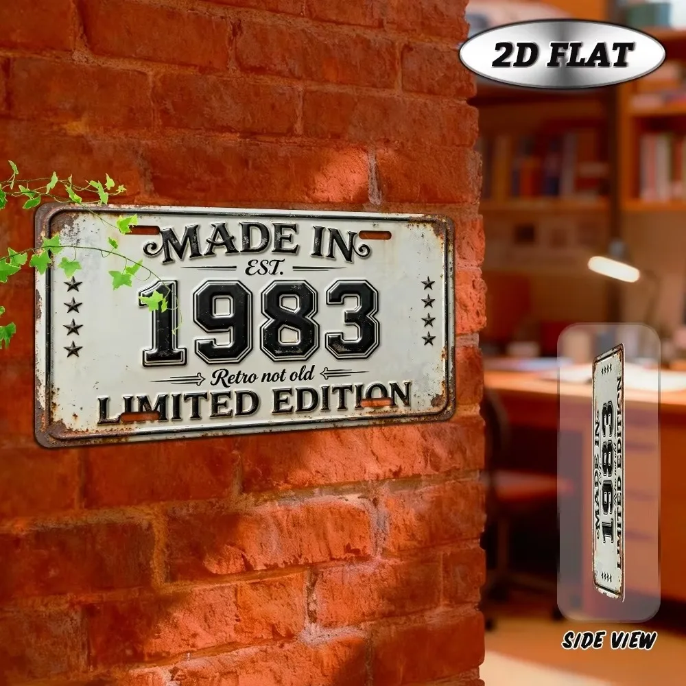 CIFbuy Customizable 12×6Inch 2D Flat Vintage Metal Plaque,1983 Custom Text Home Bedroom Office Outdoor Wall Decor 1pc