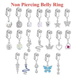 Faux Fake Belly Ring Fake Belly Women Non-Piercing Navel Ring Butterfly Belly Button Cartilage Clip on Earrings Body Jewelry