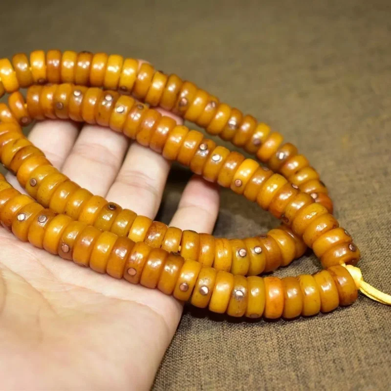 

Yak Bone Inlaid Copper Studs 108 Beads Necklace Bead String Accessories 12x6mm