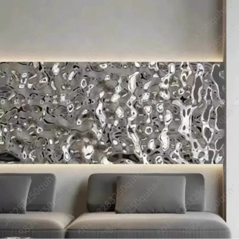 Imitation Stainless Steel Water Ripple Decor Sheet, Self-adhesive Metallic Wallpaper for Ceiling, KTV & Wedding Backdrop