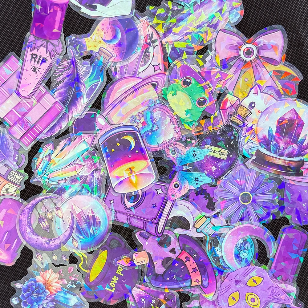 10/30/50pcs Transparent Laser Gothic Witch Cartoon Stickers Magic DIY Notebook Stationery Aesthetic Cool Graffiti Sticker