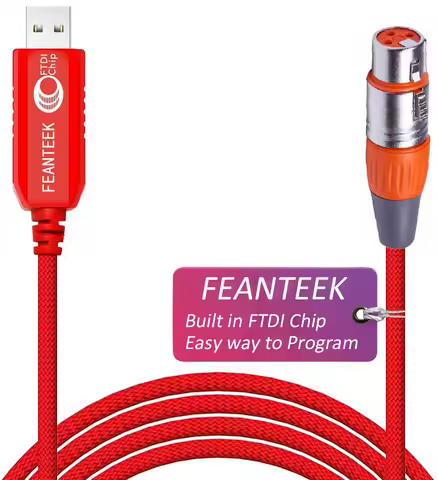 FEANTEEK USB TO DMX512 Cable Adapter FTDI Chip DMX USB Interface Computer PC Stage Lighting Controller Dimmer XLR 3P Cable