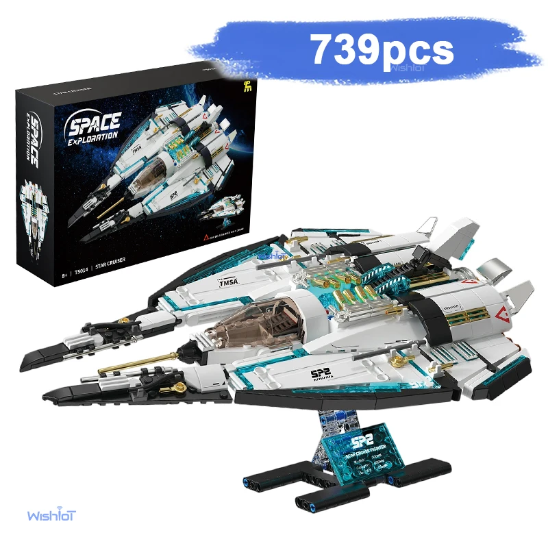 

Оригинальный строительный набор Sci-Fi Star Cruiser 360° ° Вращающаяся кокпит, светодиодные атмосферные фонари, подвижные детали, модель космического корабля, детский подарок