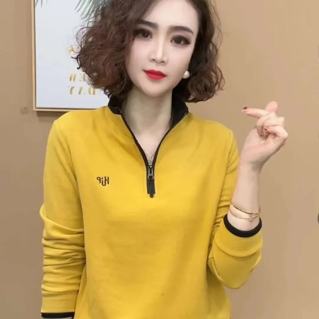 Camiseta de manga comprida temperamento feminino topo esportes base camisa moletom primavera moda novo moletom casual fino