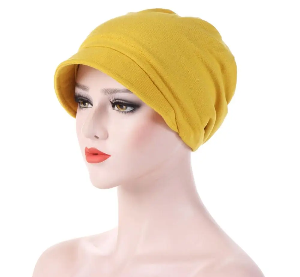 2023 New Turban Cap For Women Plain Brim Hats Stretch Chemo Loss Head Wrap Beanie Casual Head Wrap Warm Windproof