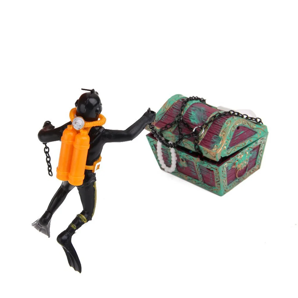 

Fish Tank Landscape Ornament Diver Treasure Chest Aquarium Decoration Black Automatic Floating Motion Pets Accessories