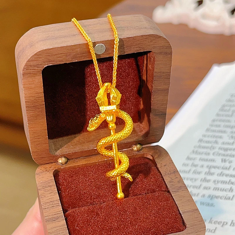 

Real Gold Color Spirit Snake Scepter Pendant for Women Gold Color Pendant Chain Luxury Party Fine Jewelry Gifts