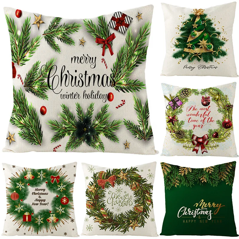 Christmas Green Collection throw pillow covers with digital printing of short plush fabric Car-shaped sofa cushion Home decor