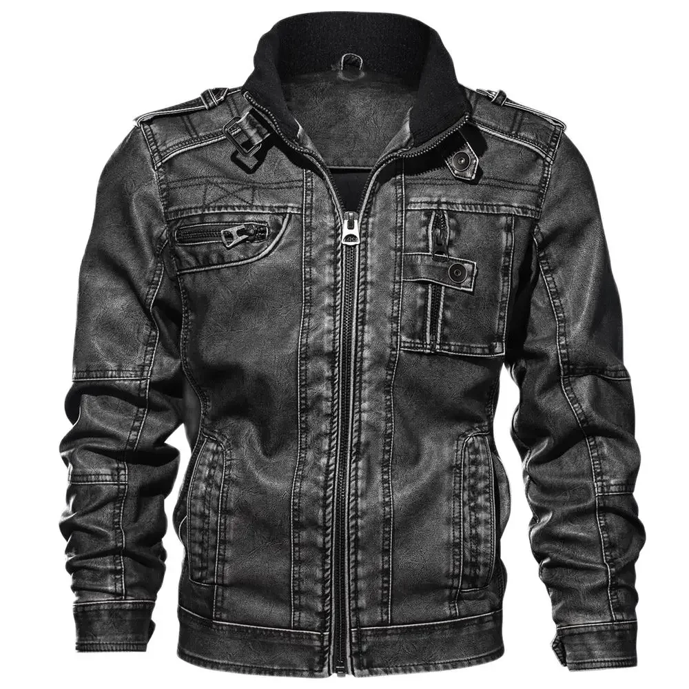 Wysokiej jakości męskie kurtki skórzane Męska kurtka motocyklowa Stójka Kieszenie na zamek błyskawiczny Płaszcze PU Biker Faux Fashion Odzież wierzchnia M-8XL