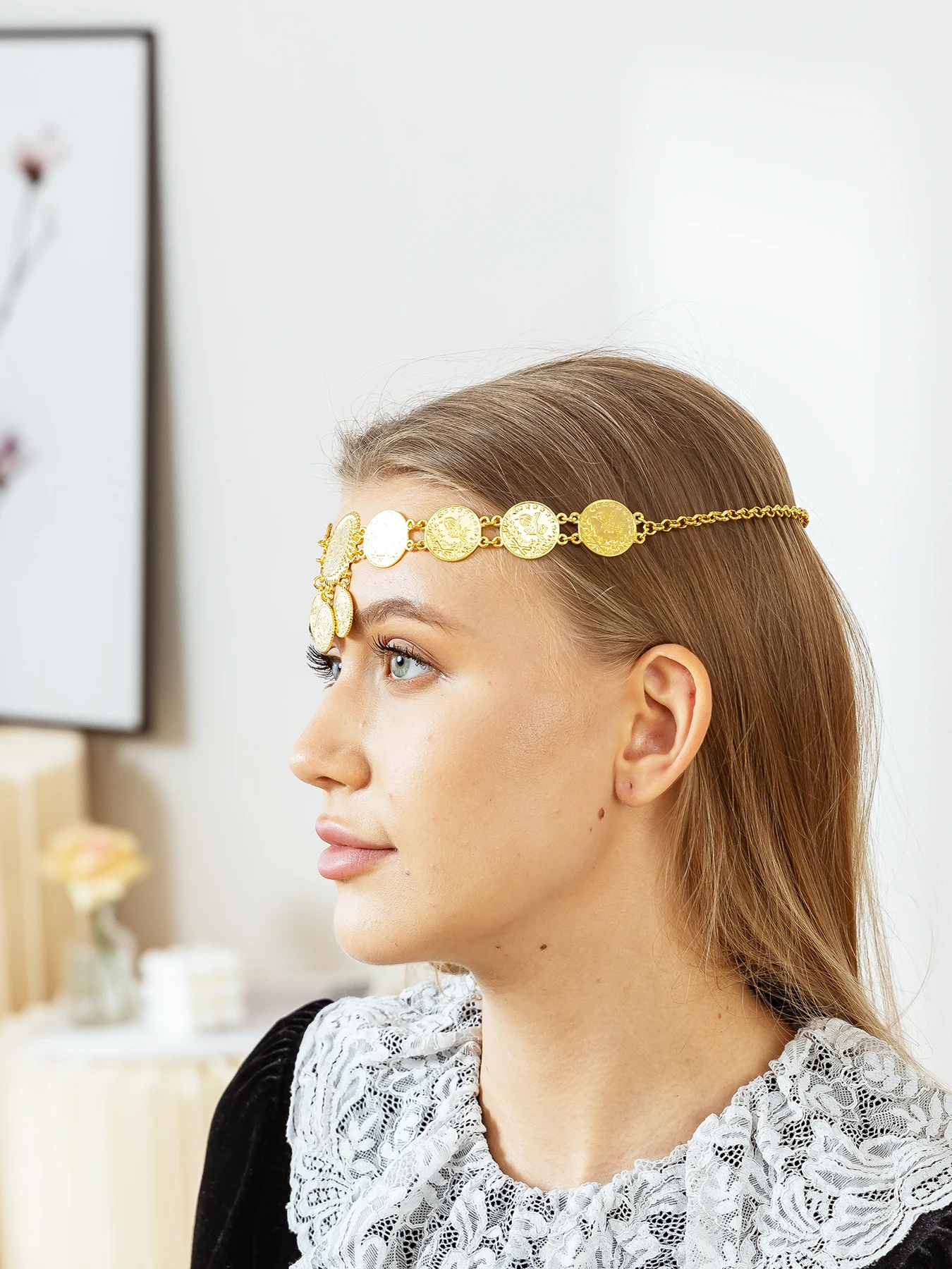 غطاء رأس الزفاف العربي العصري الذهبي اللون سبائك معدنية عملة شرابة رئيس سلسلة مجوهرات عقال المرأة اكسسوارات الزفاف #5