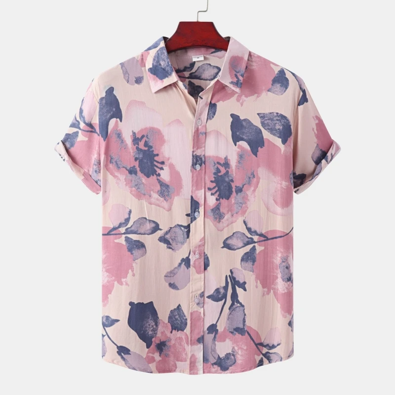 

Men's Shirt Short Sleeve Shirts Man Fashion Clothing Blouses Social T-shirts Hawaiian Cotton Oversize