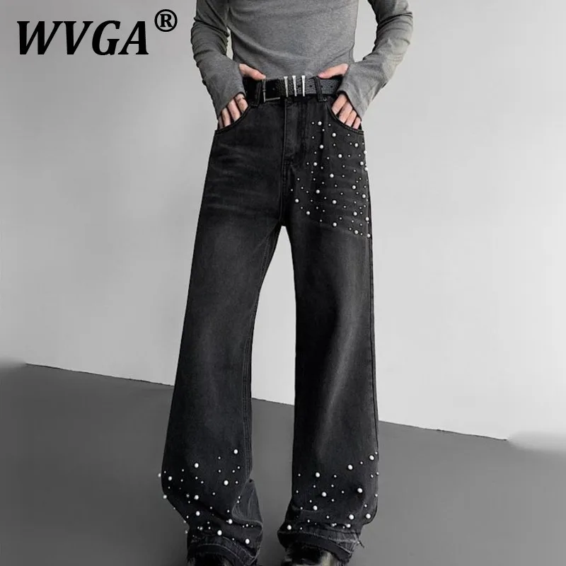 WVGA Broek Lente Herfst Nieuwe Man Tide High Street Y2K Zware Parel Decoratie Trendy Design Niche Chic Rechte Jeans Ins W11862