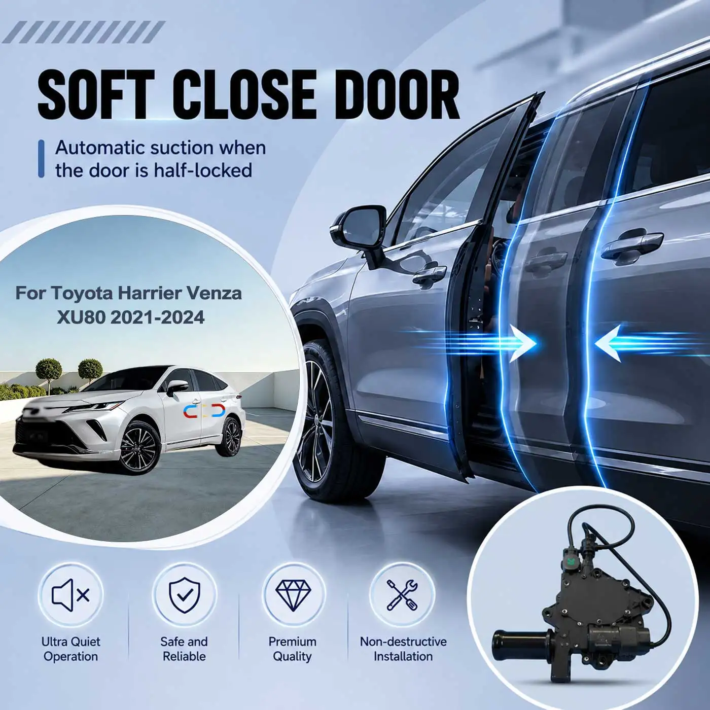 For Toyota Harrier Venza XU80 2021-2024 Electric Soft Close Door Auto Pull-In Suction Lock Intelligent Silent Closer Kit