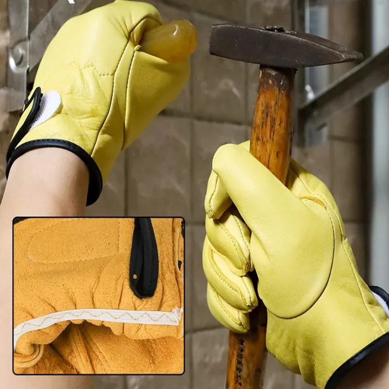 2026 Cowhide Leather Work Gloves for Workers Welding Safety Protection Garden Sports Motorcycle Driver Wear-resistant Gloves