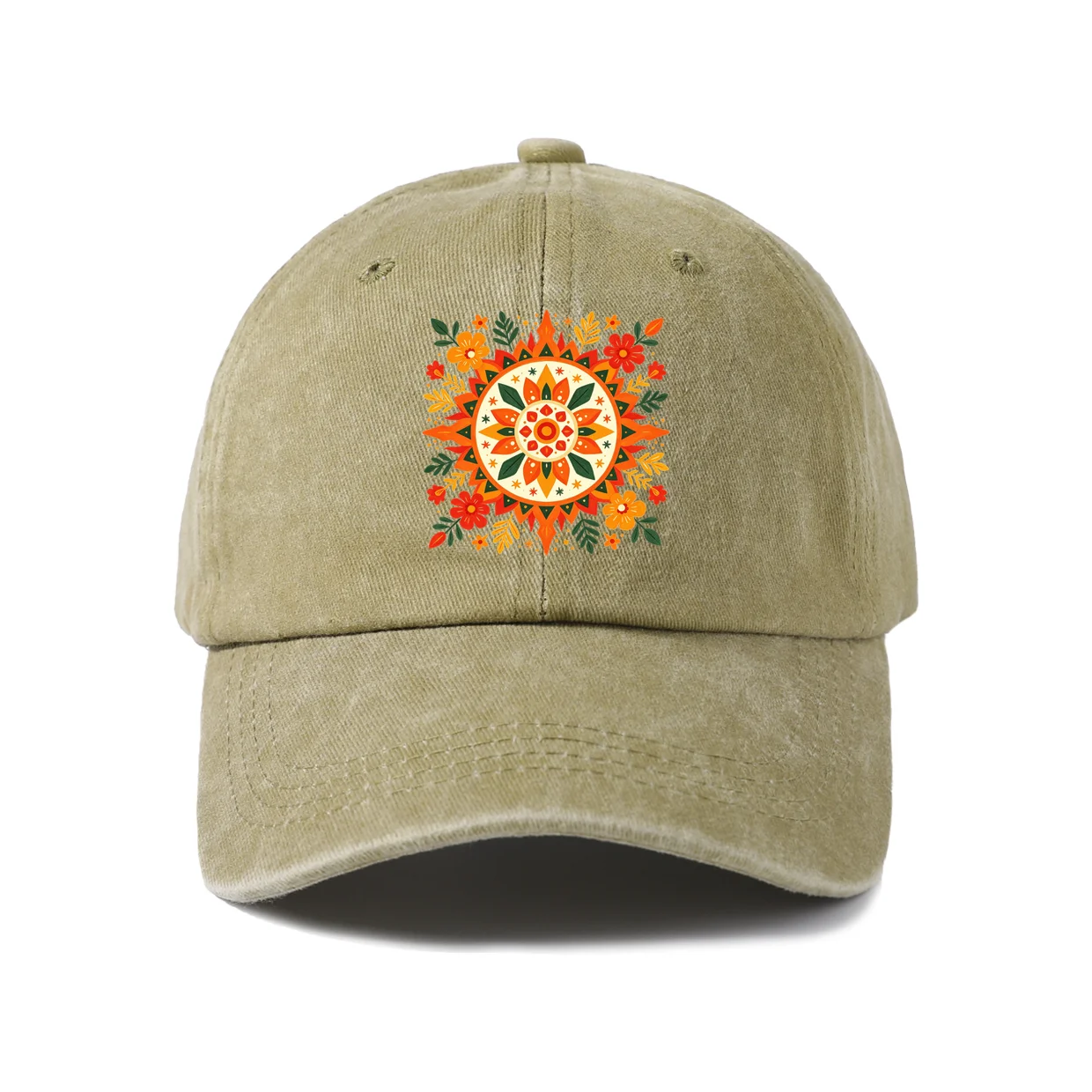 Orange Sun Compass Graphic Baseball Cap, Vintage Washed Adjustable Unisex Dad Hat, Casual Gift
