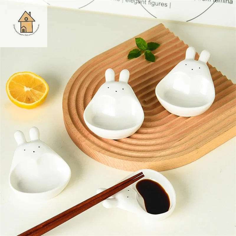 

Super Cute Cartoon Rabbit Dipping Saucer Household Three-dimensional Ceramic Saucer Ketchup Snack Plate Vinaigrette White Rabbit