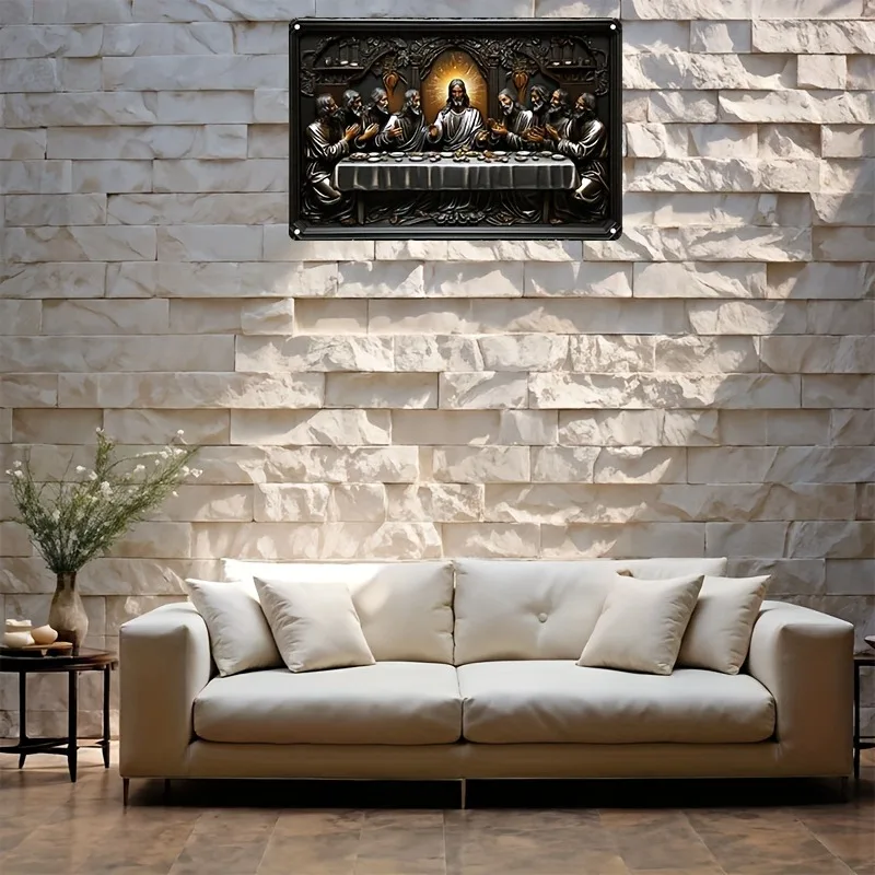 Last Supper Aluminum Wall Art Metal Sign, Religious Black Home Decor for Living Room