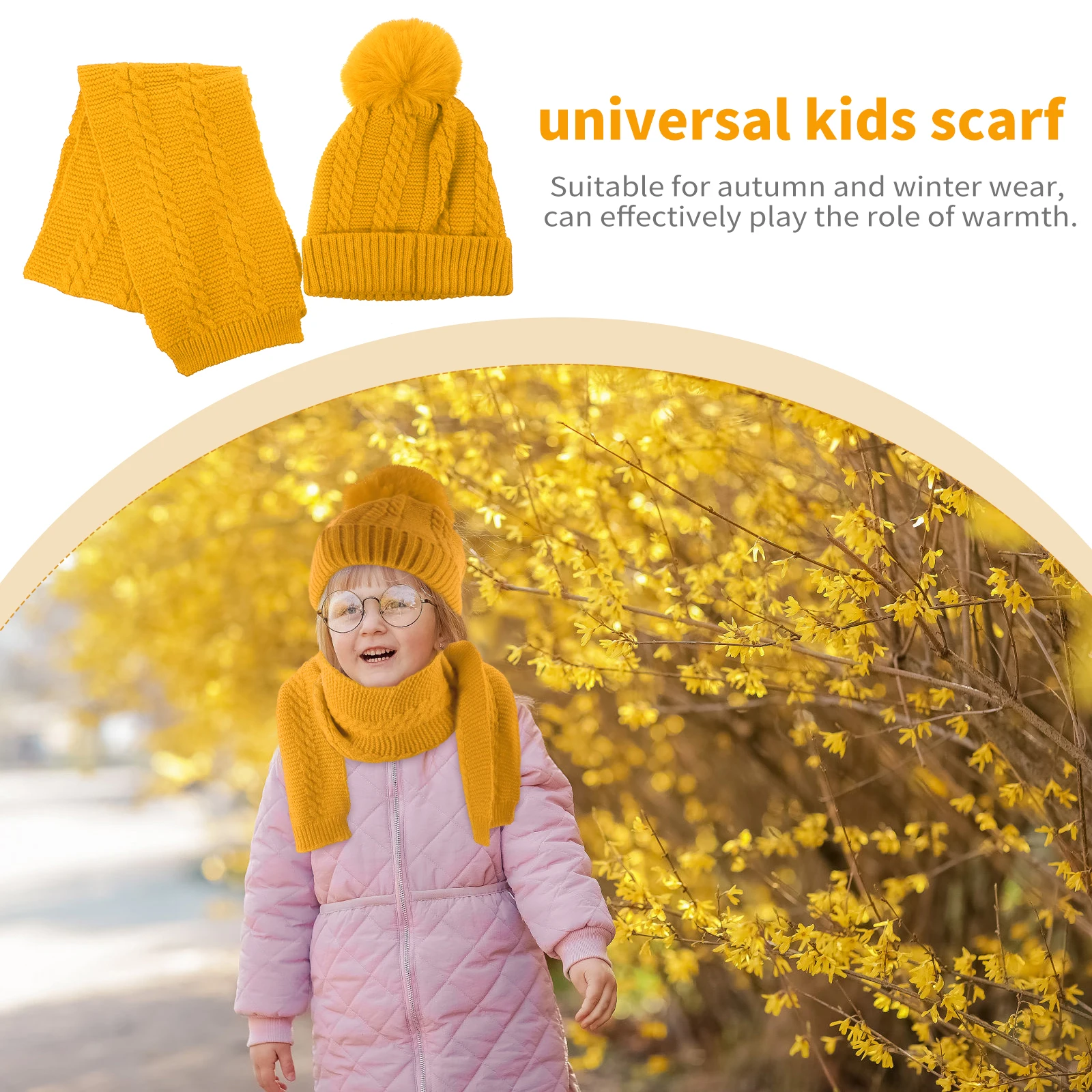 

1 Set Children Knit Beanie Scarf Set -Friendly Winter Headwear Adorable Woolen Hair Ball For Outdoor Riding Skiing