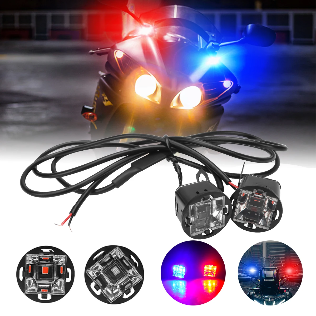 

2pcs Motorcycle LED Mirror Light LED Spotlight Light Police Warning Flashing Light Running Light for Car SUV ATV Red Blue 12V