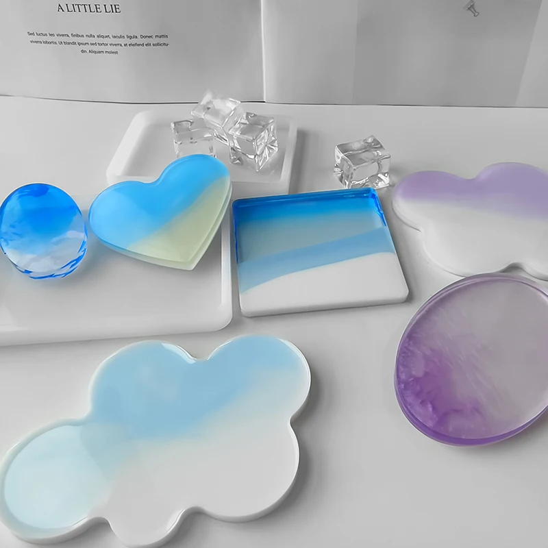 DIY Drop Gel Coaster Silicone Mold Circular Heart Cloud Shape Resin Plaster Storage Tray Molds Homemade Coaster Mould