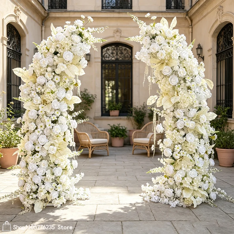 Luxuriöser weißer künstlicher Blumenbogen, Rosen-Blumenarrangement, Kirchen-Hochzeitszeremonie-Hintergrunddekoration, europäische Hochzeitsblumendekoration – Detail 1