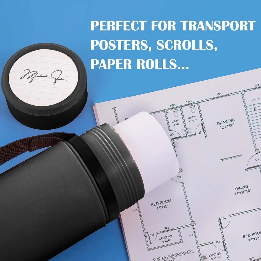 JJRING Tubo de póster negro 25 a 40 Tubo de soporte de almacenamiento de carteles extensible con correa de transporte para planos, rollos, mapas y arco