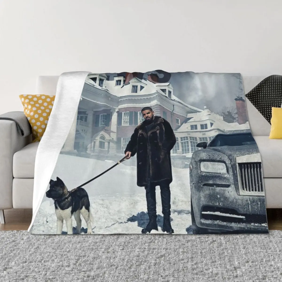

Drake with Dog Views Tapestry Throw Blanket Plaid on the sofa Soft Plaid Luxury Brand Polar Blankets