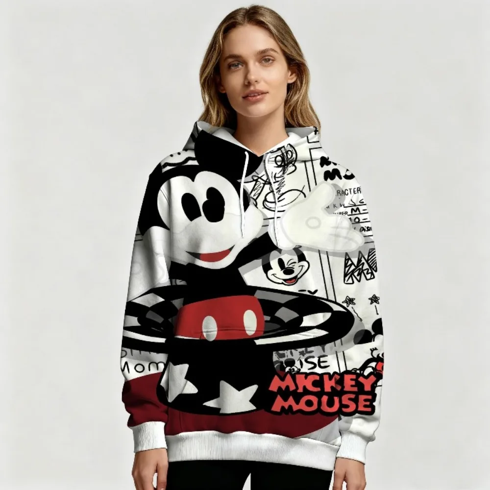 Bluza z kapturem Disney Myszka Miki Graffiti Art Jesień/Zima Wygodna Bluza z Pełnym Nadrukiem Ciepła Codzienna Bluza Retro Street Design