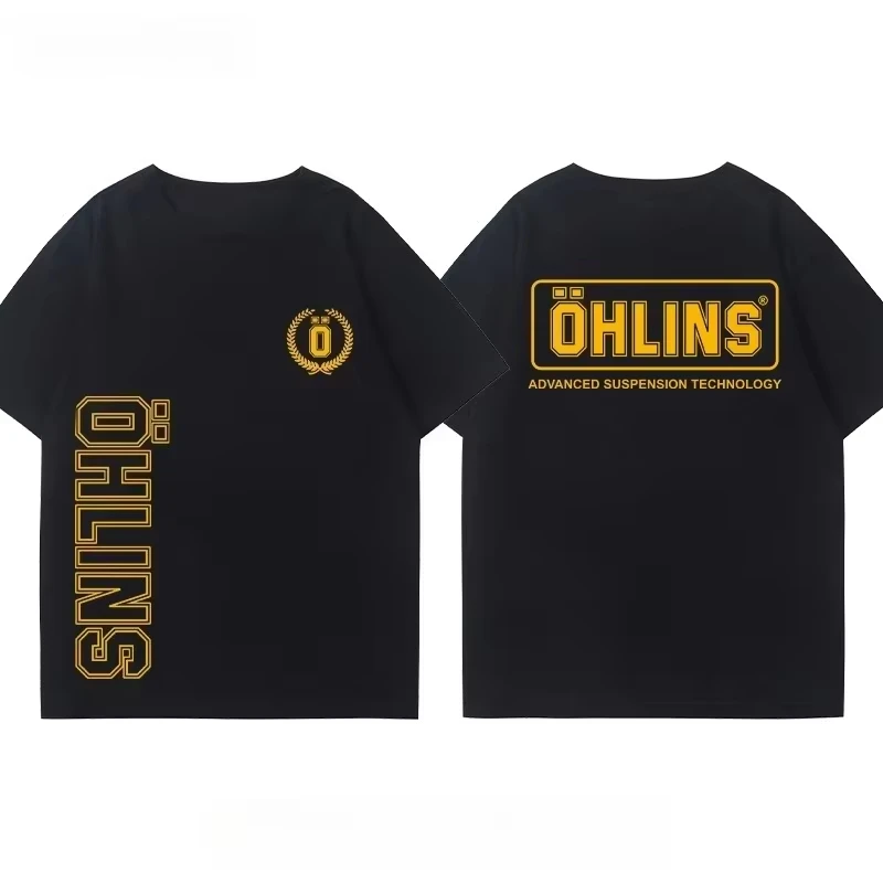 OHLINS Motorcycle Shock Absorber Modified T-shirt Cotton Casual Trendy Brand Men's Clothing Women's Car Club Summer T Shirt view 4