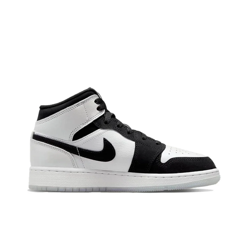 Original Air Jordan 1 Mid 'Oreo'Black and White Color GS Size For Women Classic Retro Basketball Sneakers Shoes DN4321-100