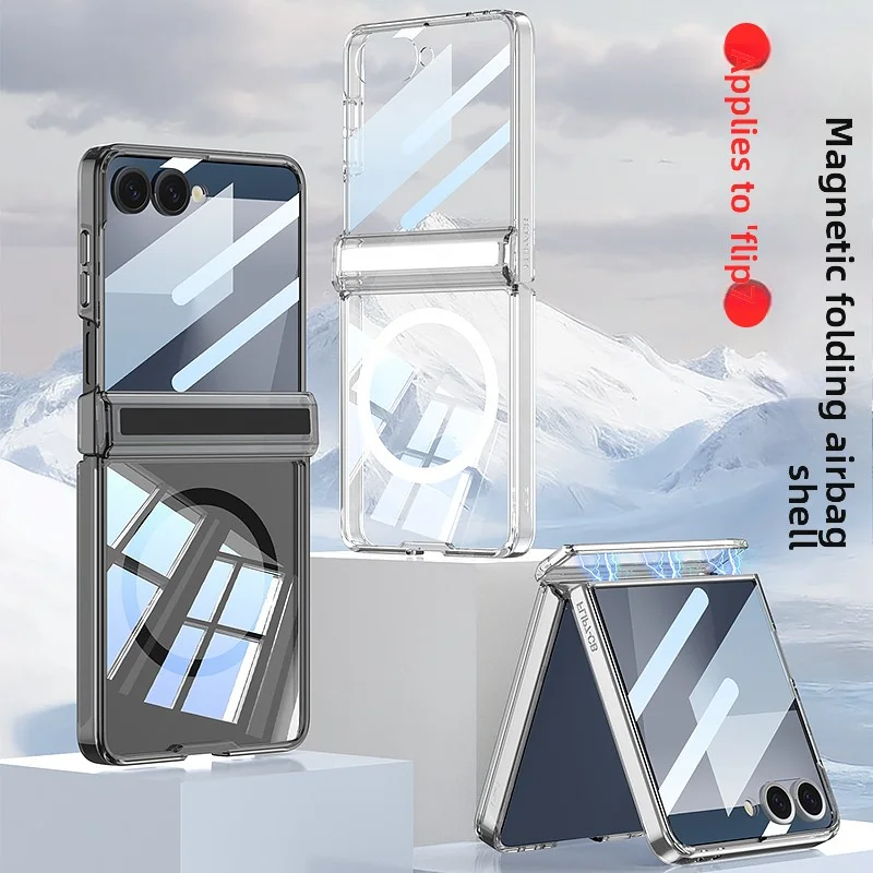 

Чехол для Samsung Galaxy Z Flip 7, мягкая подушка безопасности, прозрачная средняя петля, магнитная защитная задняя крышка Magsafe для Z Flip 7, корпус